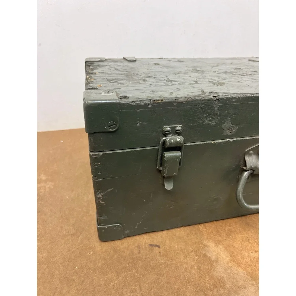Vintage Military Wooden Chest Case OD Green Trunk Locking Tool Box Storage US